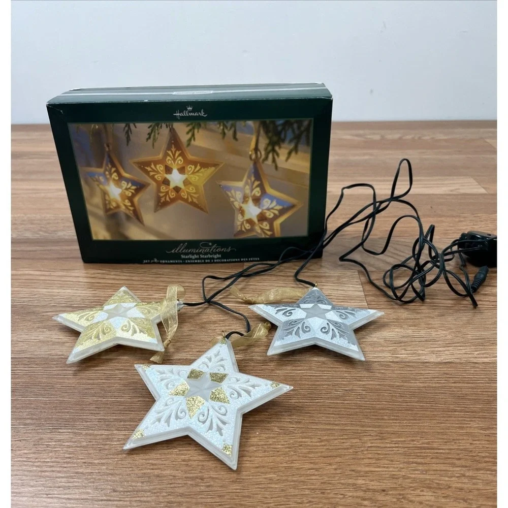Hallmark Illuminations Starlight Starbright Set of 3 Light up Star‎ Ornaments